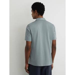 REISS Earl Air-Water Cotton Steel Blue Polo Shirt